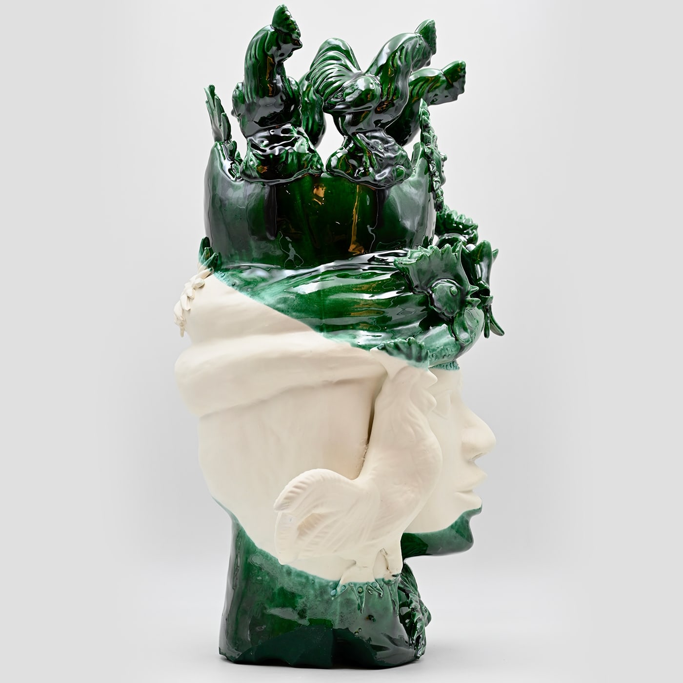 Testa di Moro Verde e Bianca Unica Scultura