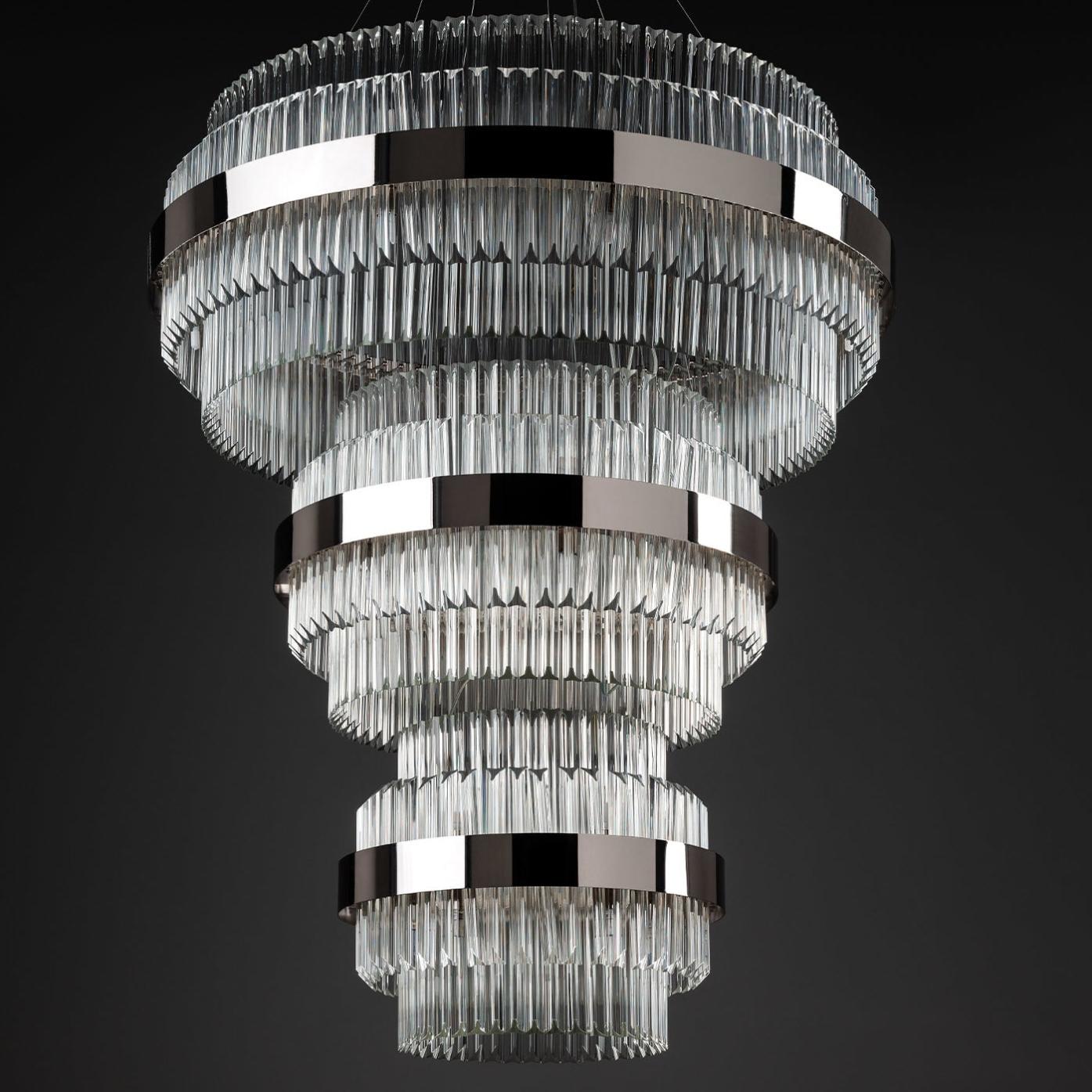 Lampadario Rotondo in Nichel Lucido con Vetro Triedro