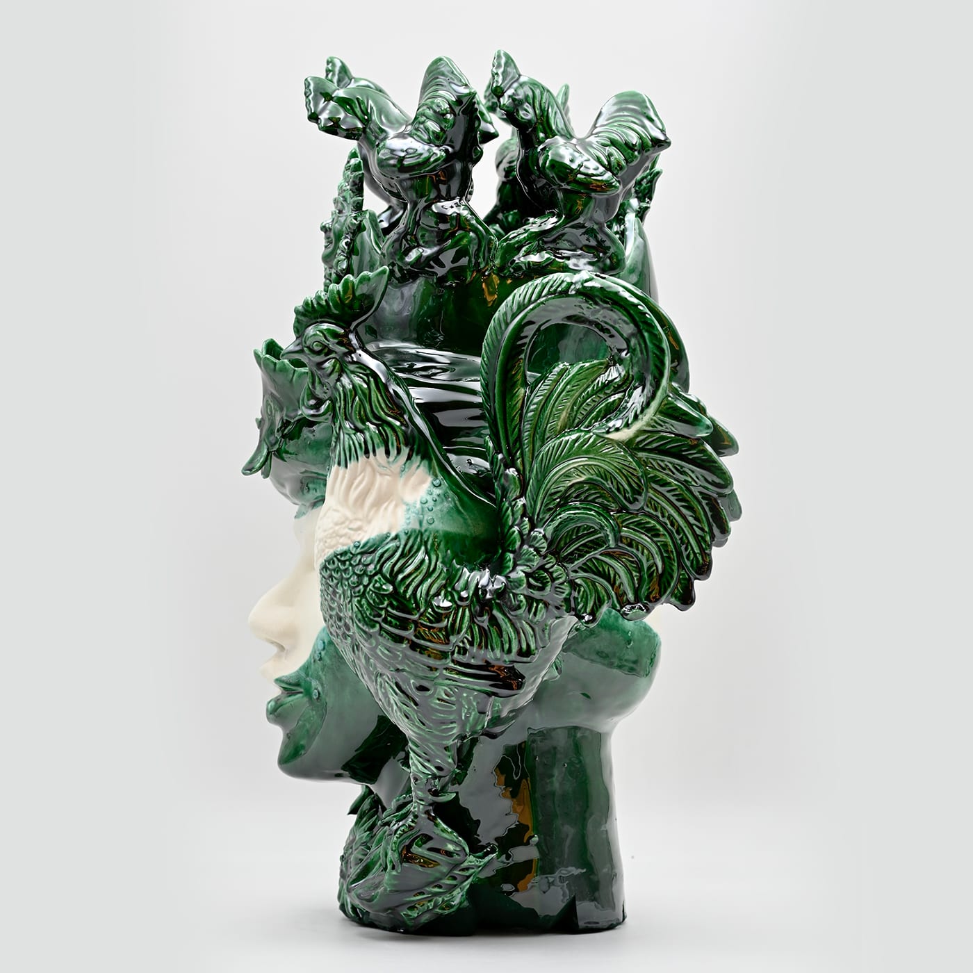 Testa di Moro Verde e Bianca Unica Scultura