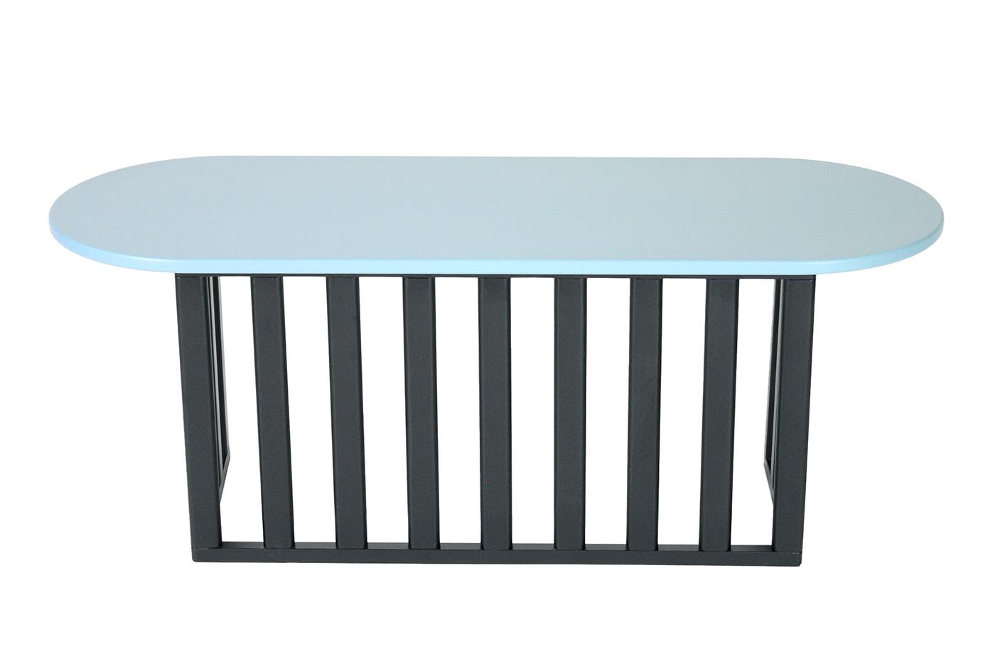 Tavolino Laterale Ovale Azzurro in Legno