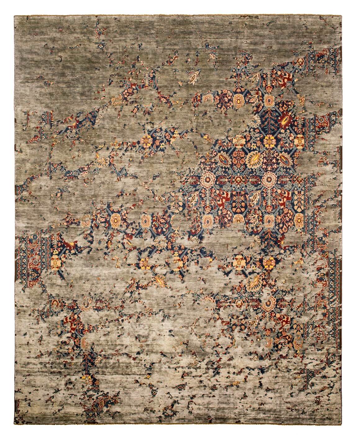 Tappeto Tabriz Canal Blu Navy Grigio Scuro Seta