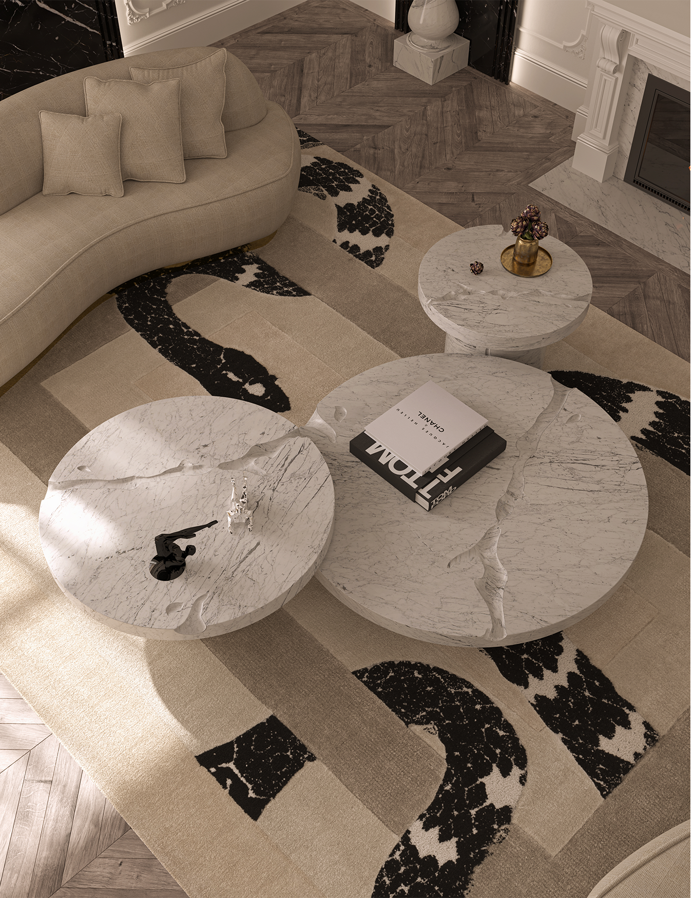Set Tavolini Centrali in Marmo Carrara Dominion (3 Pezzi)