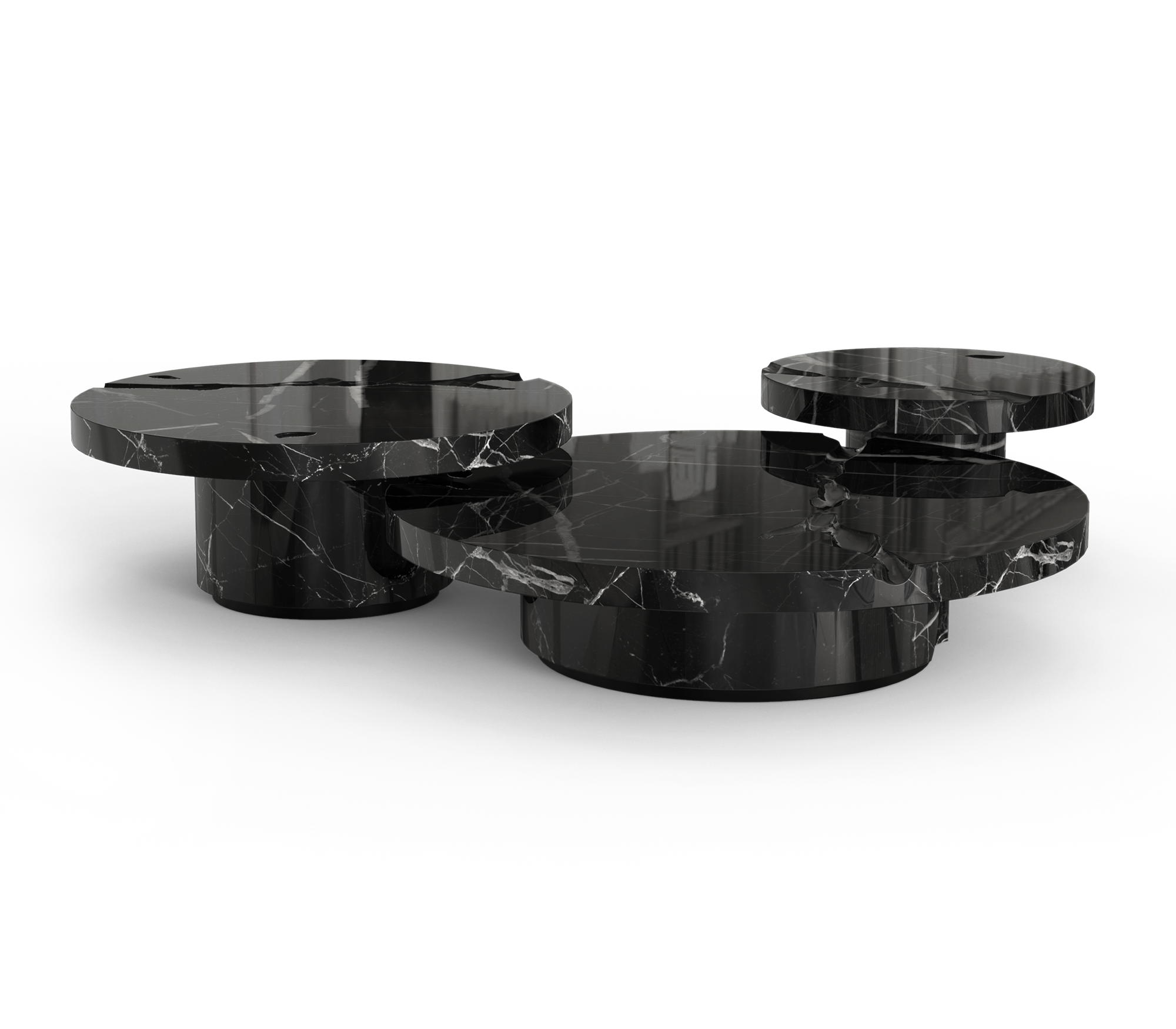 Set Tavolini Centrali in Marmo Nero Marquina Dominion (3 Pezzi)