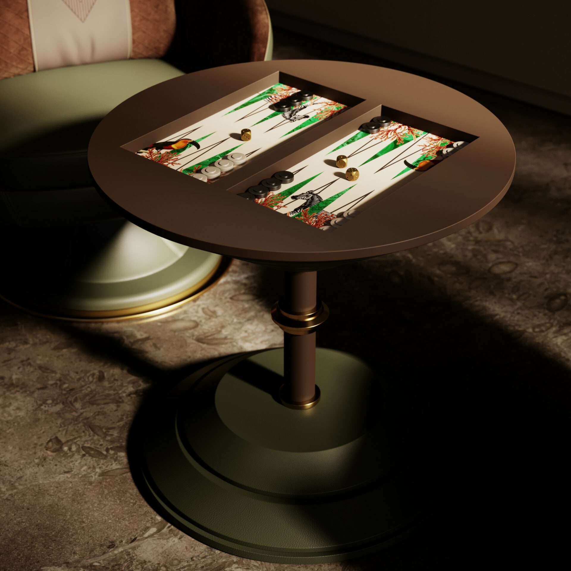 Tavolino da caffè backgammon e scacchi Goemon