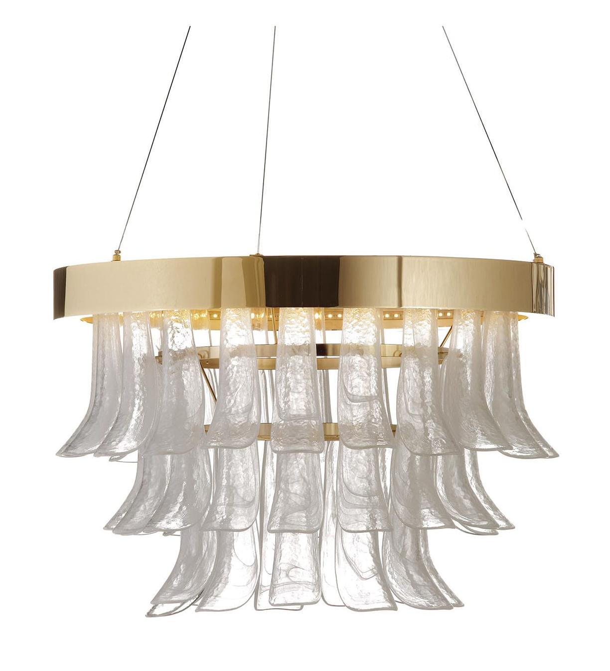 Lampadario ad Anello LED in Oro con Vetro di Murano