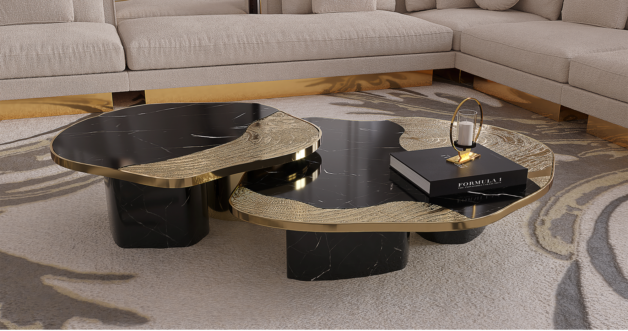 Set Tavoli Athena in Marmo Nero e Oro