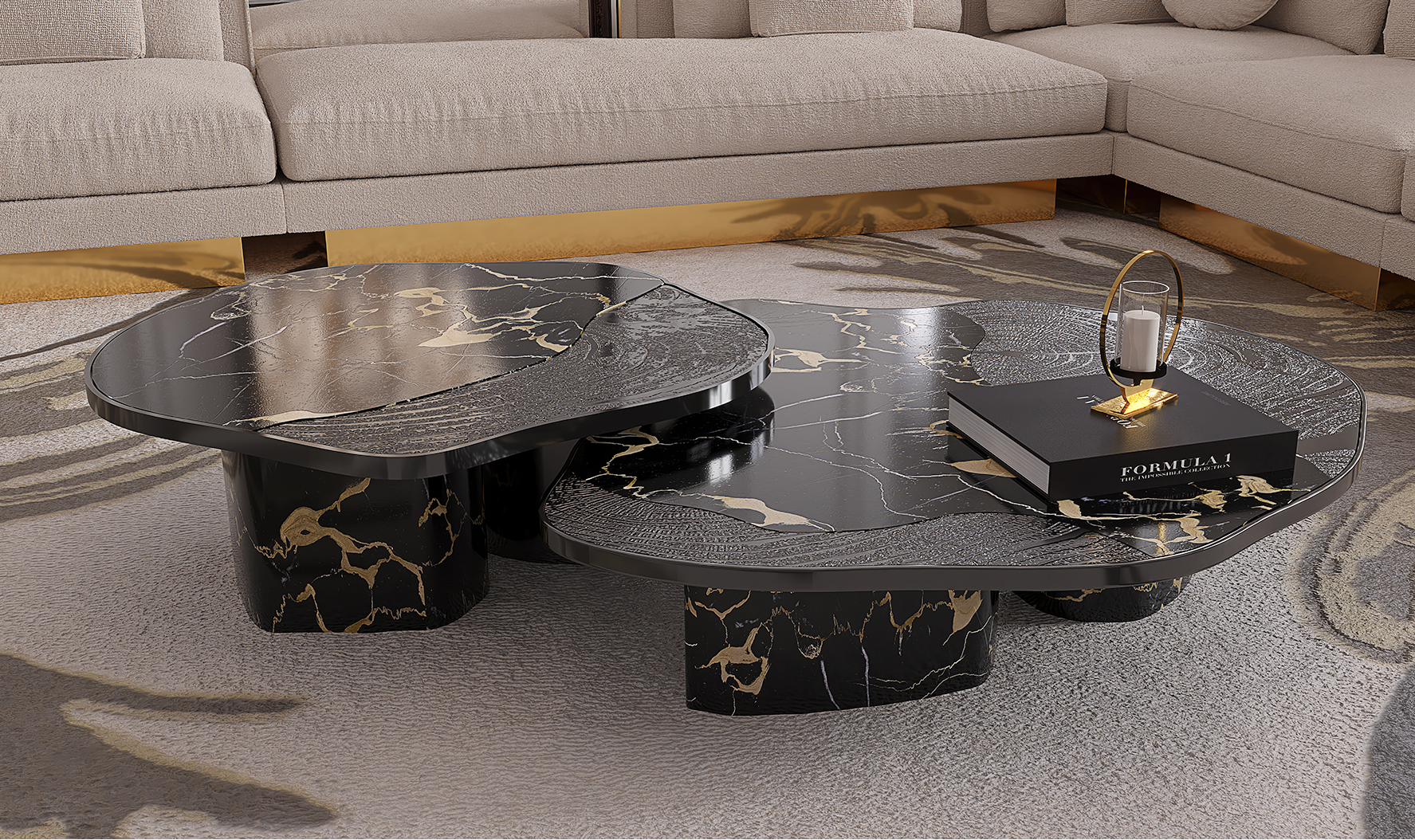 Set Tavoli Athena in Marmo Portoro e Onice