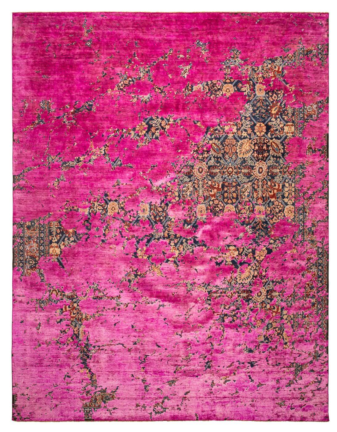 Tappeto Tabriz Canal Blu Navy Rosa Neon Seta | Misura: 300 x 400 cm