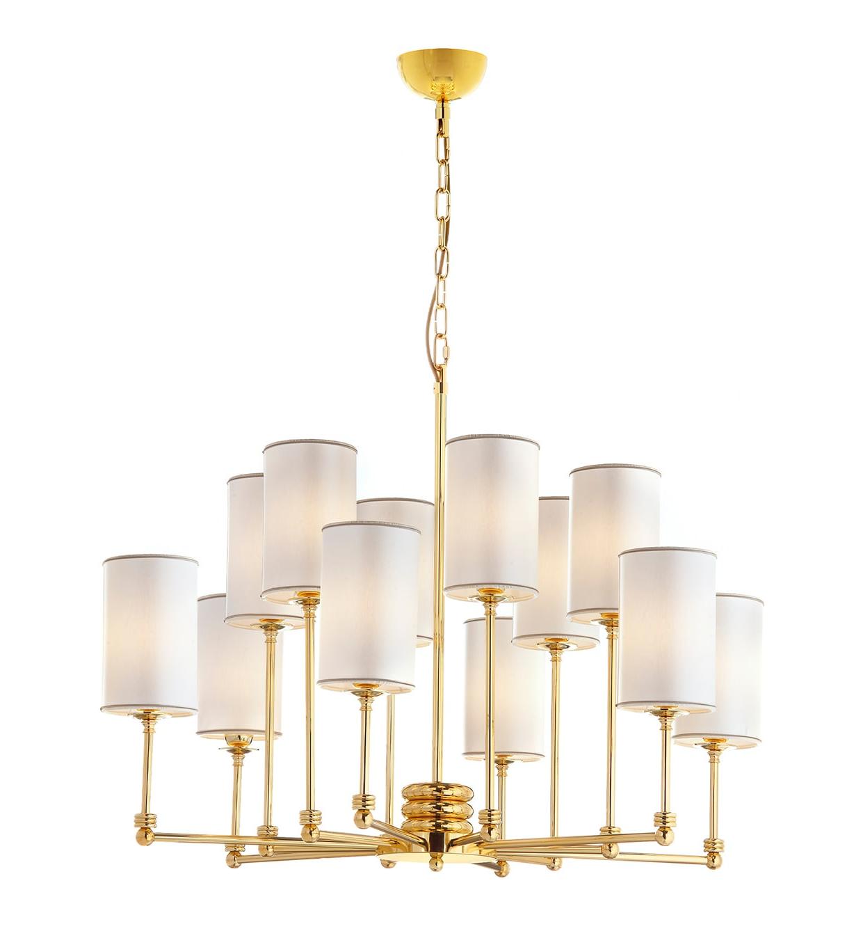 Lampadario in Ottone Oro Lucido con Paralumi