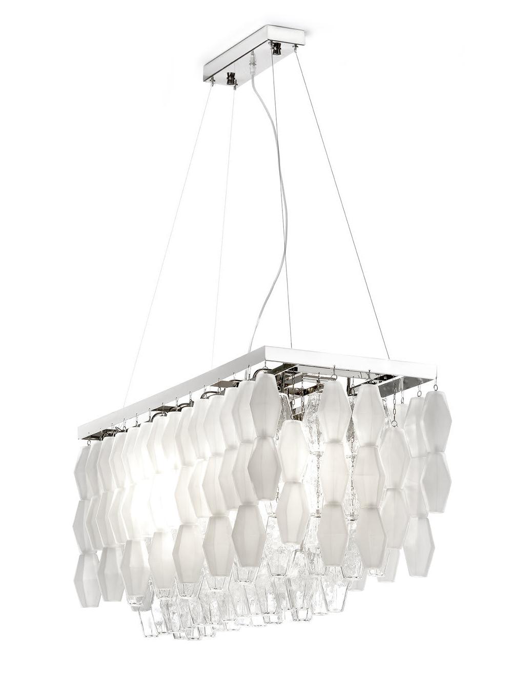 Lampadario Rettangolare Murano in Nichel e Cristallo