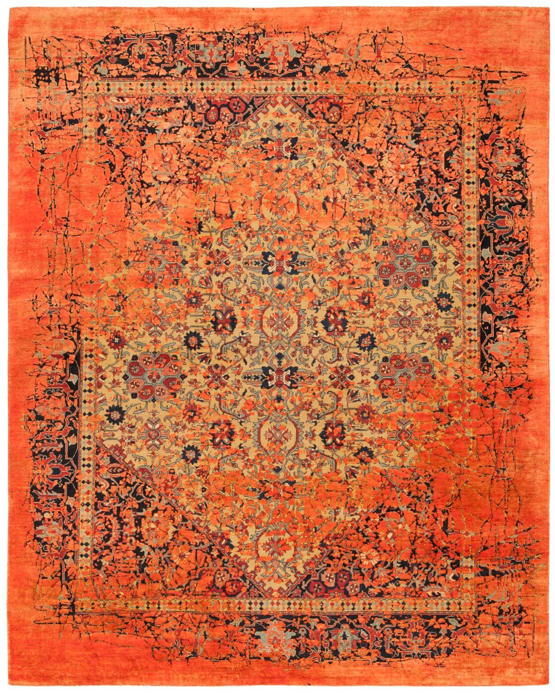 Tappeto Serapi Queensbury Pleasure Giallo Neon Arancio Seta