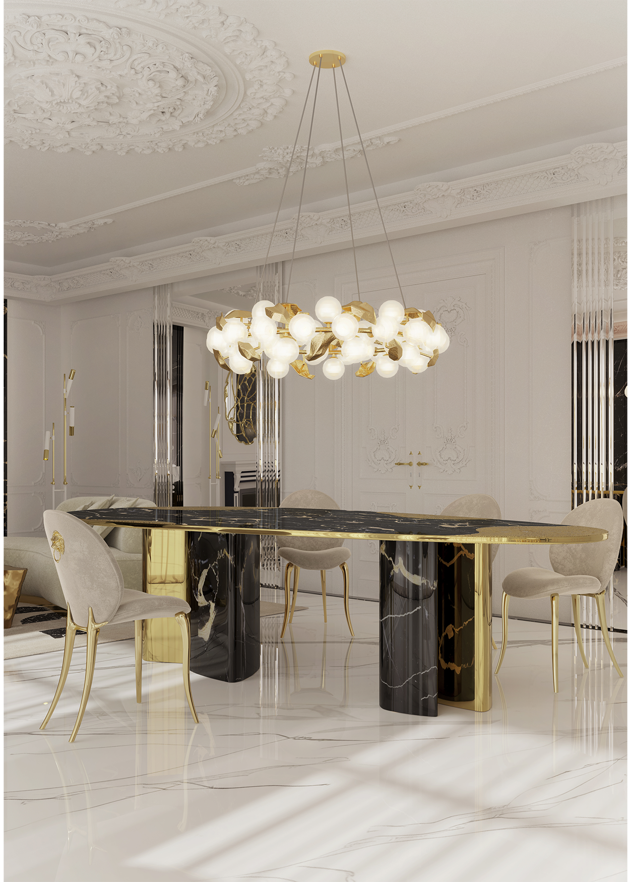 Tavolo da Pranzo Athena in Marmo Portoro e Oro