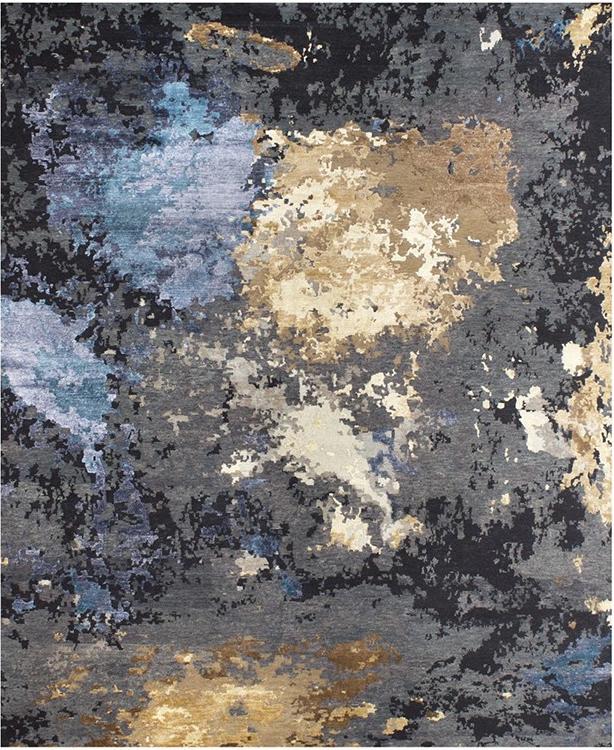 Tappeto Astratto Blu/Grigio/Oro