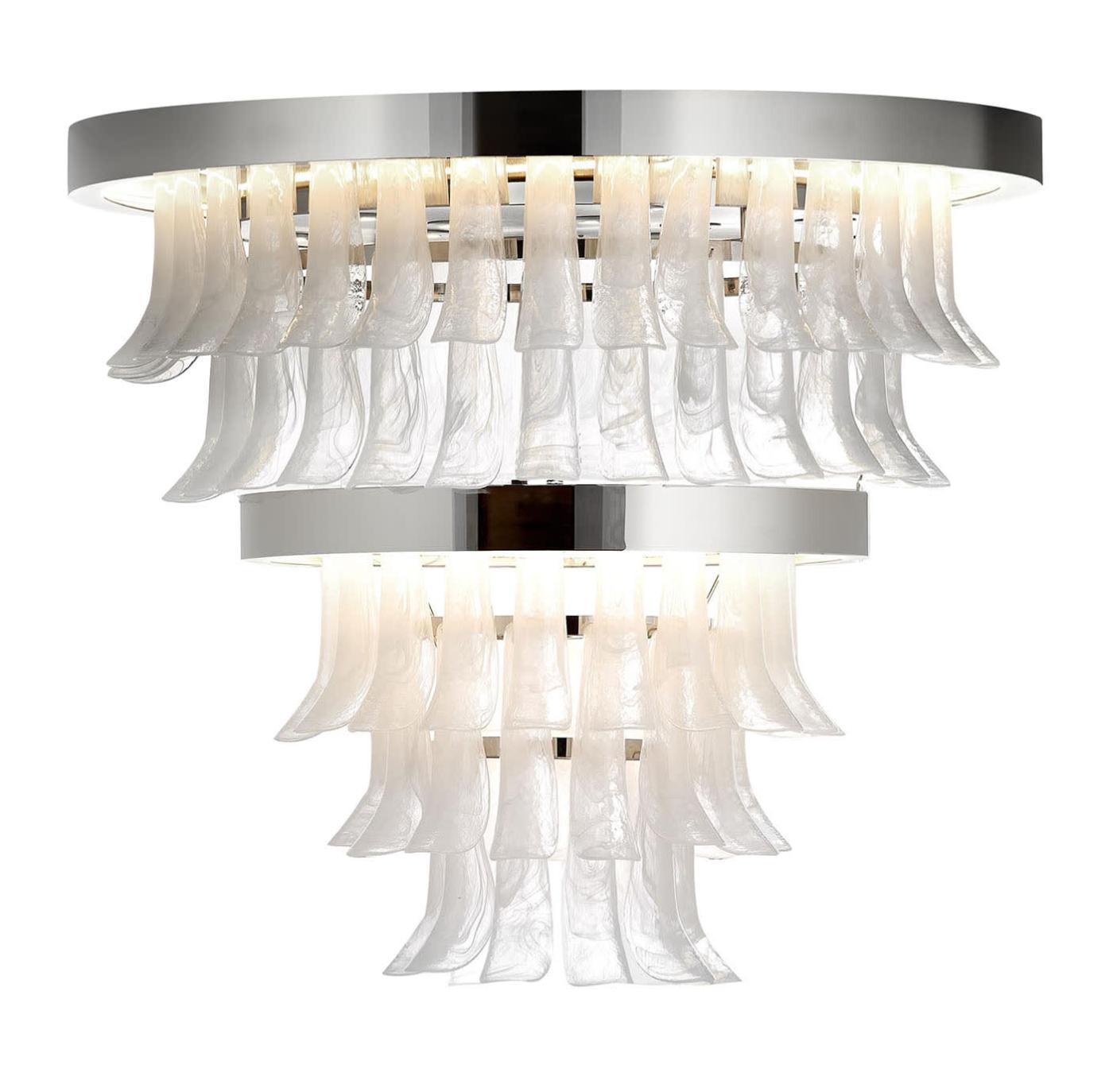 Lampadario in Nichel Lucido e Vetro di Murano