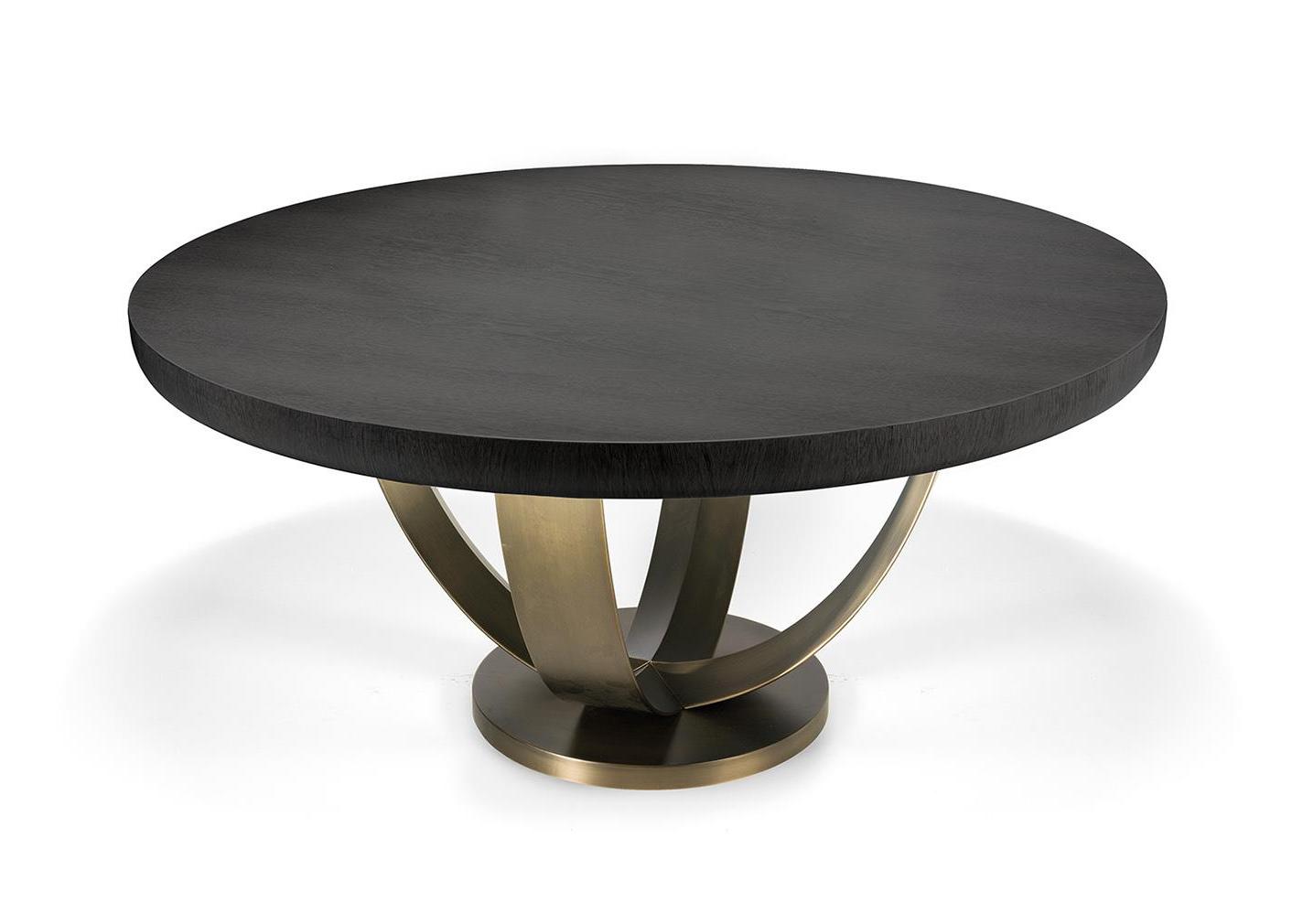 Tavolo Tondo Top Lucido Base Bronzo