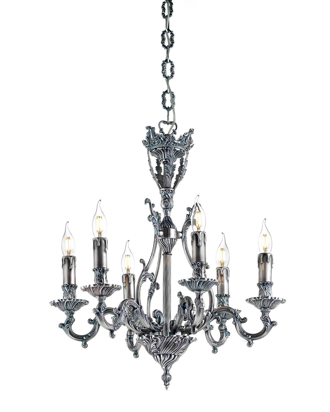 Lampadario Classico con Finitura Blu e Argento