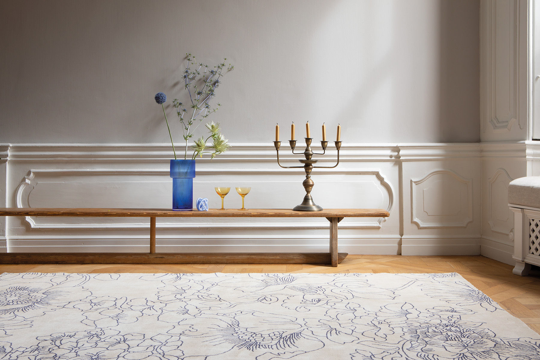 Tappeto Linear Floral Blu