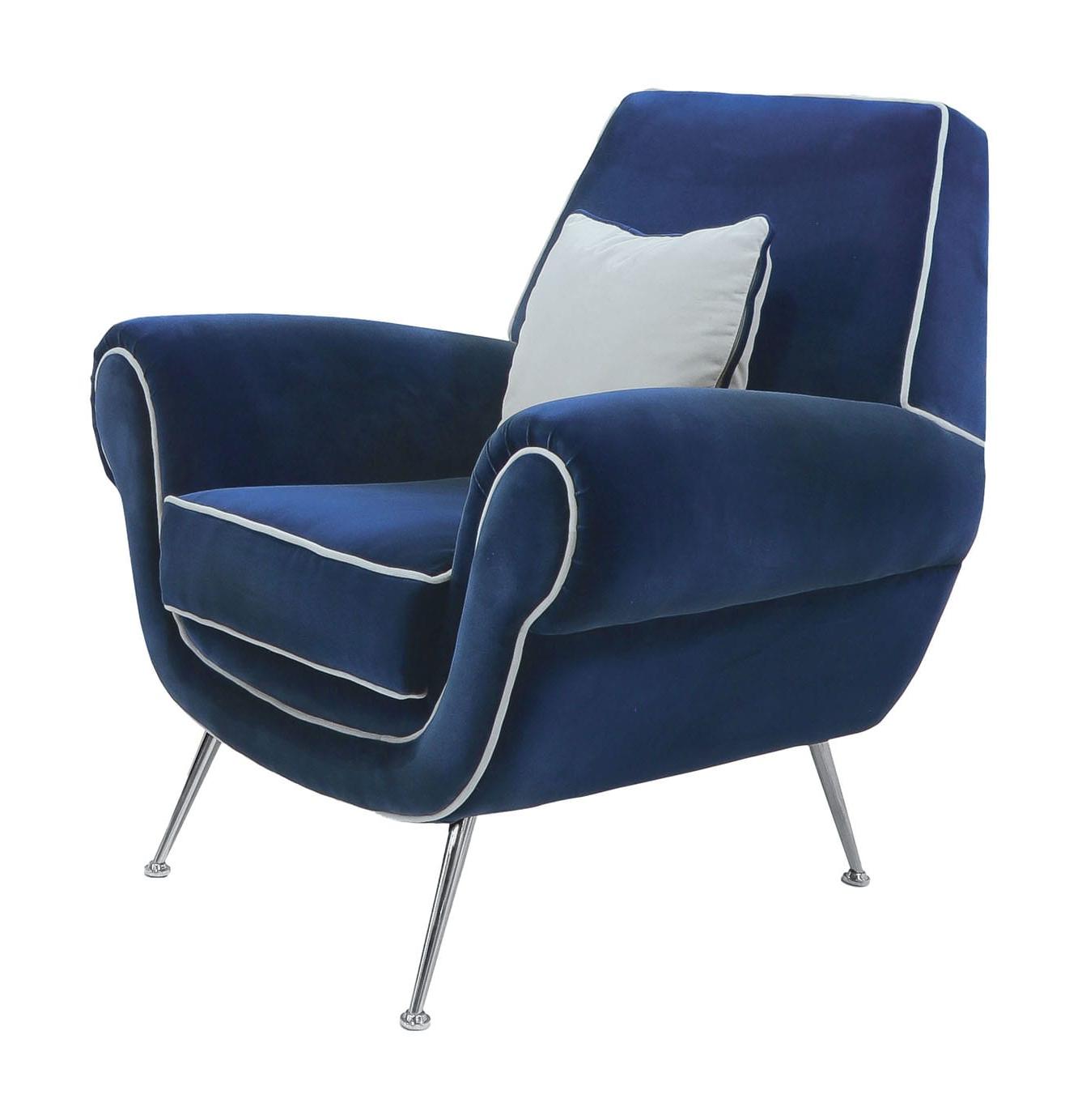 Poltrona in Velluto Blu con Base in Metallo