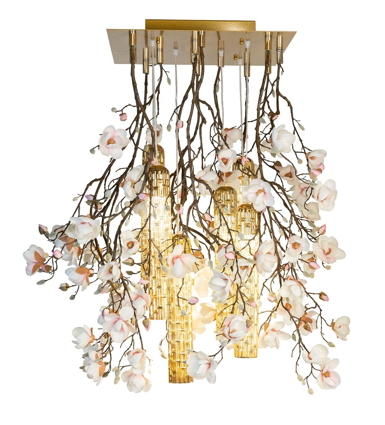 Lampadario Magnolia Bianco Oro