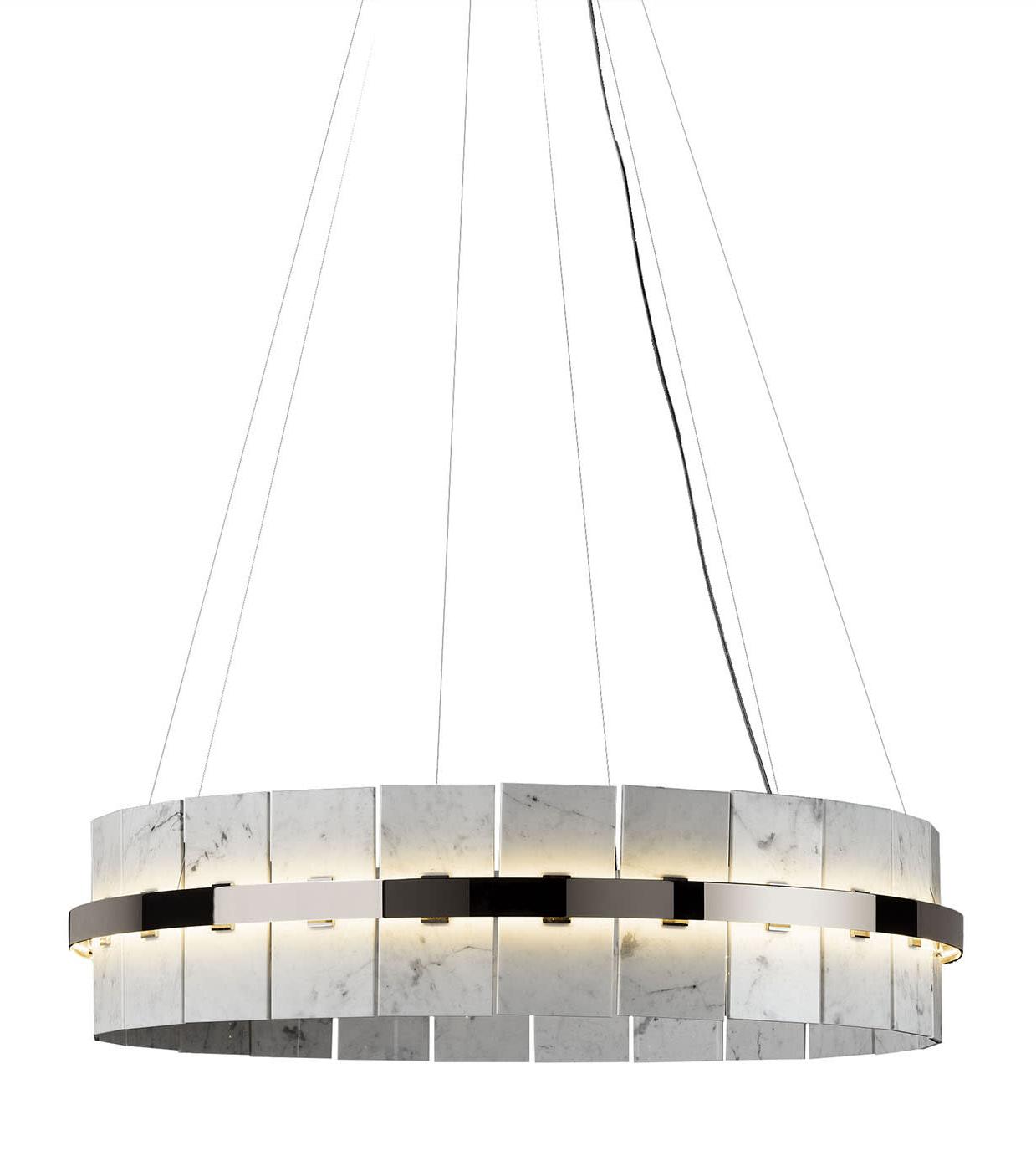 Lampadario Rotondo con Piastre in Marmo di Carrara