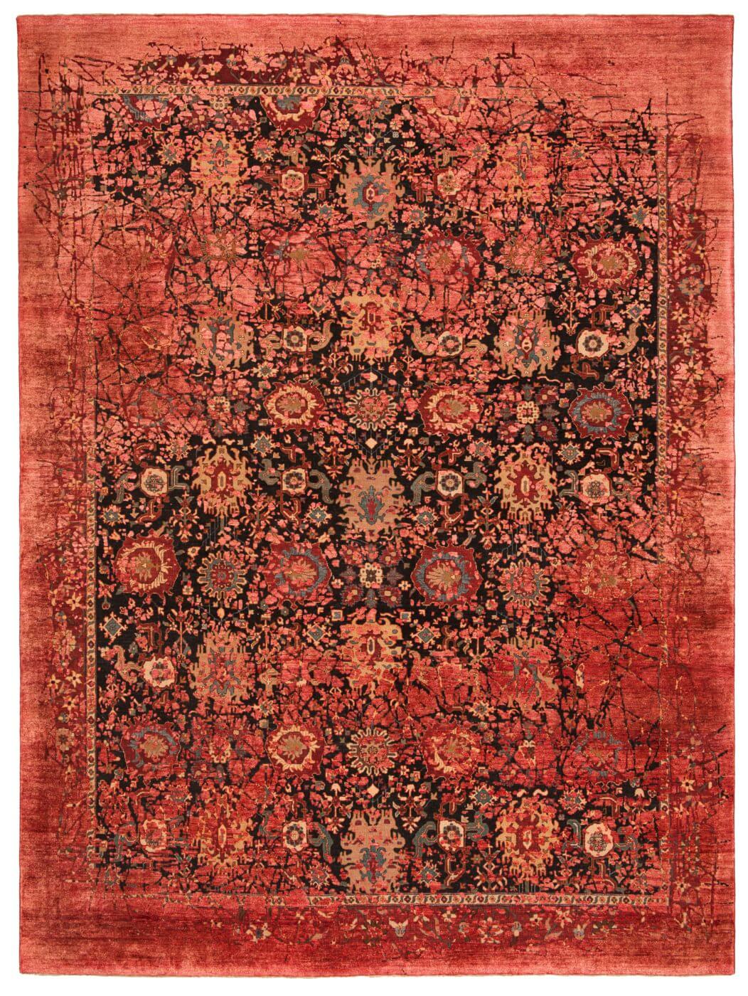 Tappeto Bidjar Paddington Pleasure Nero Rosso Seta