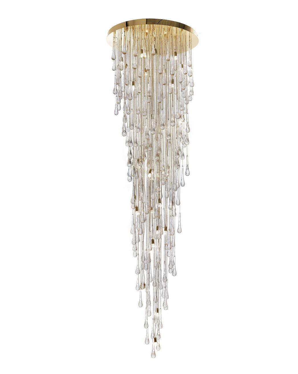 Lampadario a Cascata con Gocce in Vetro di Murano