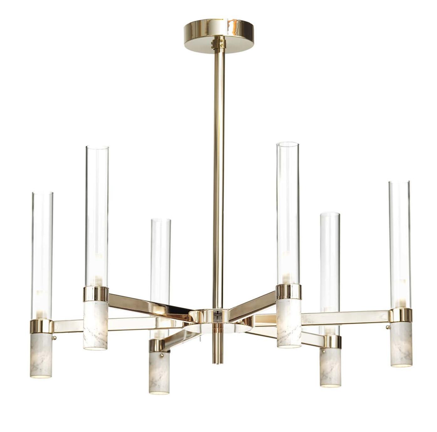 Lampadario in Marmo di Carrara con Finitura Oro