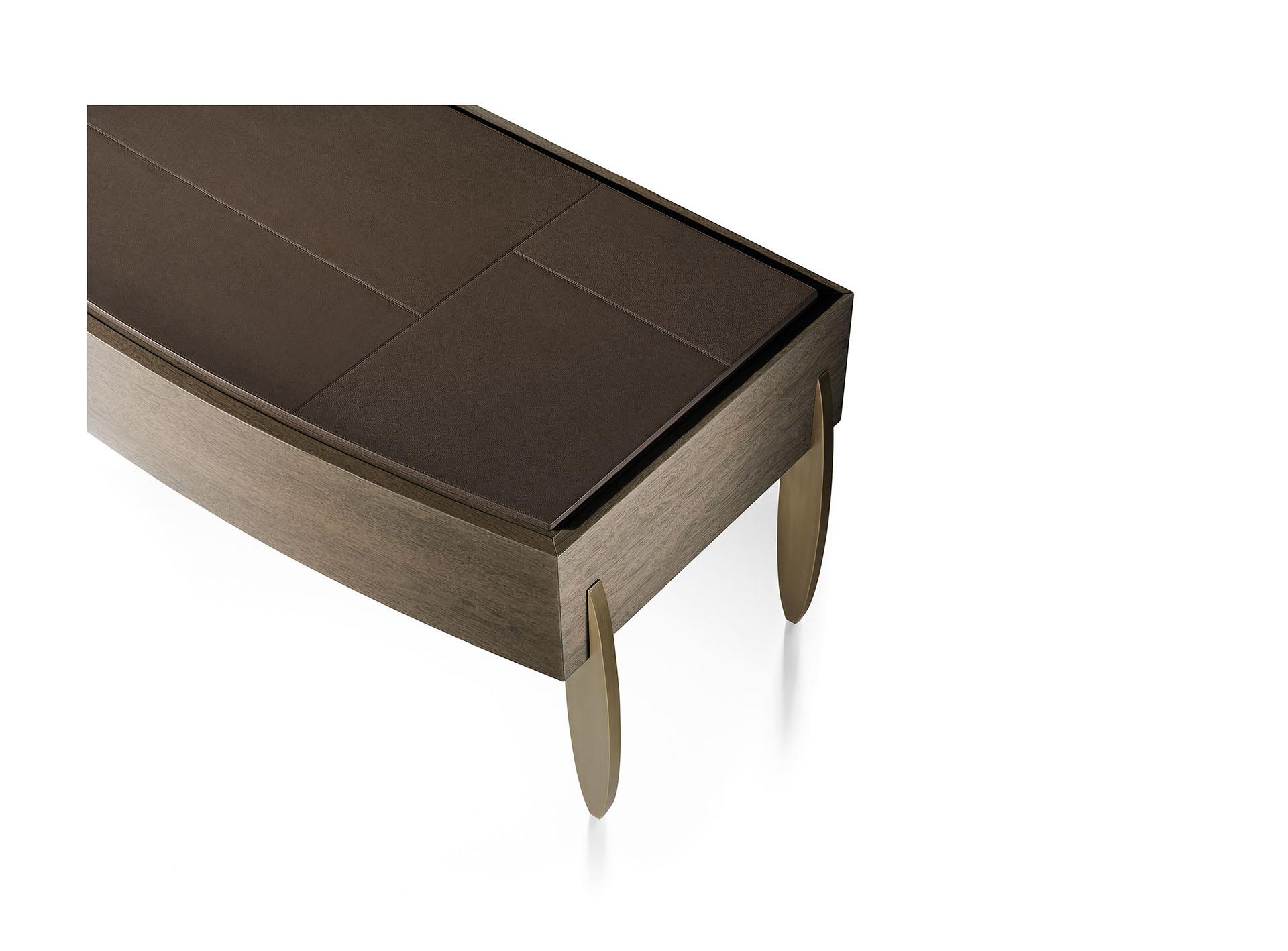 Scrivania Top Pelle Gambe Bronzo