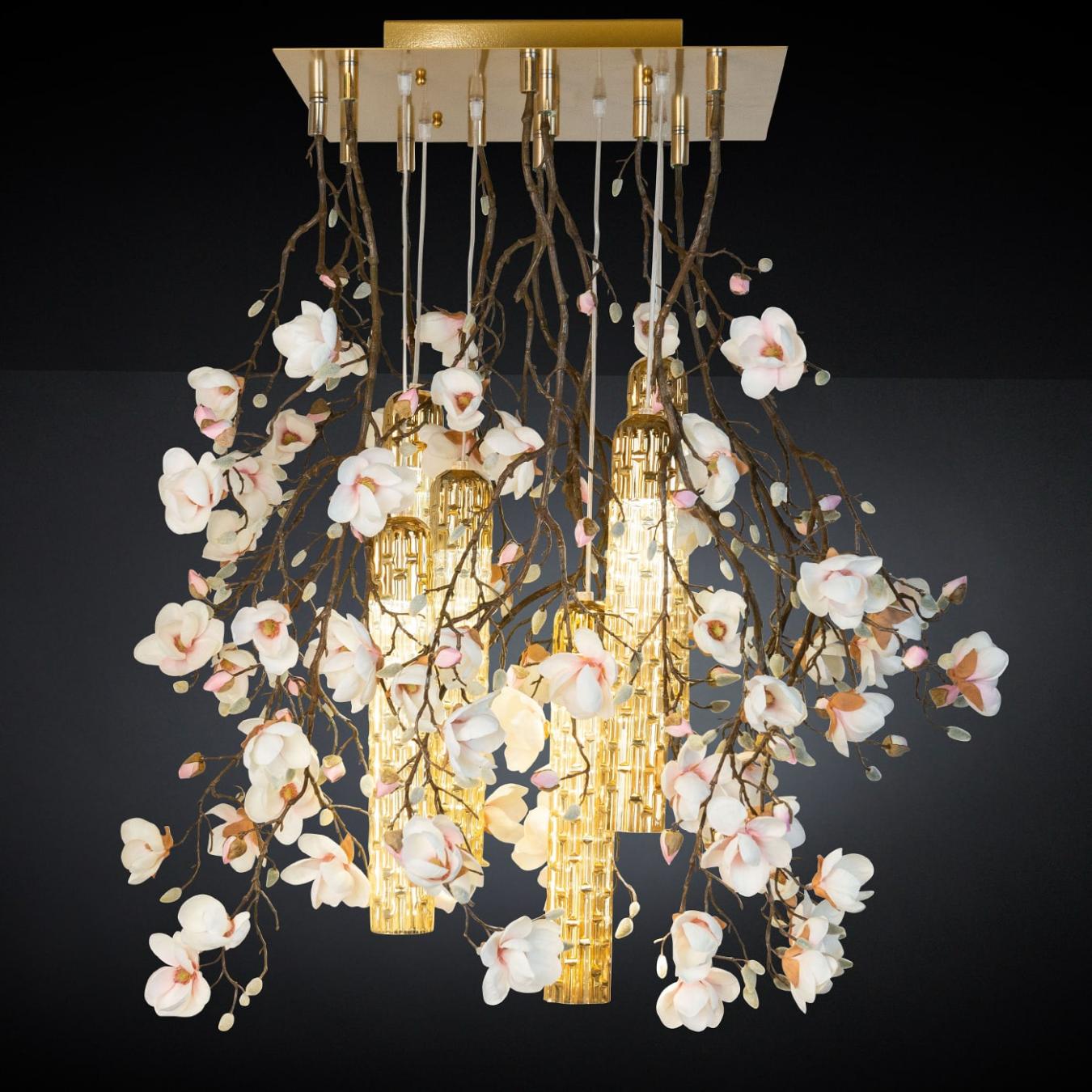 Lampadario Magnolia Bianco Oro