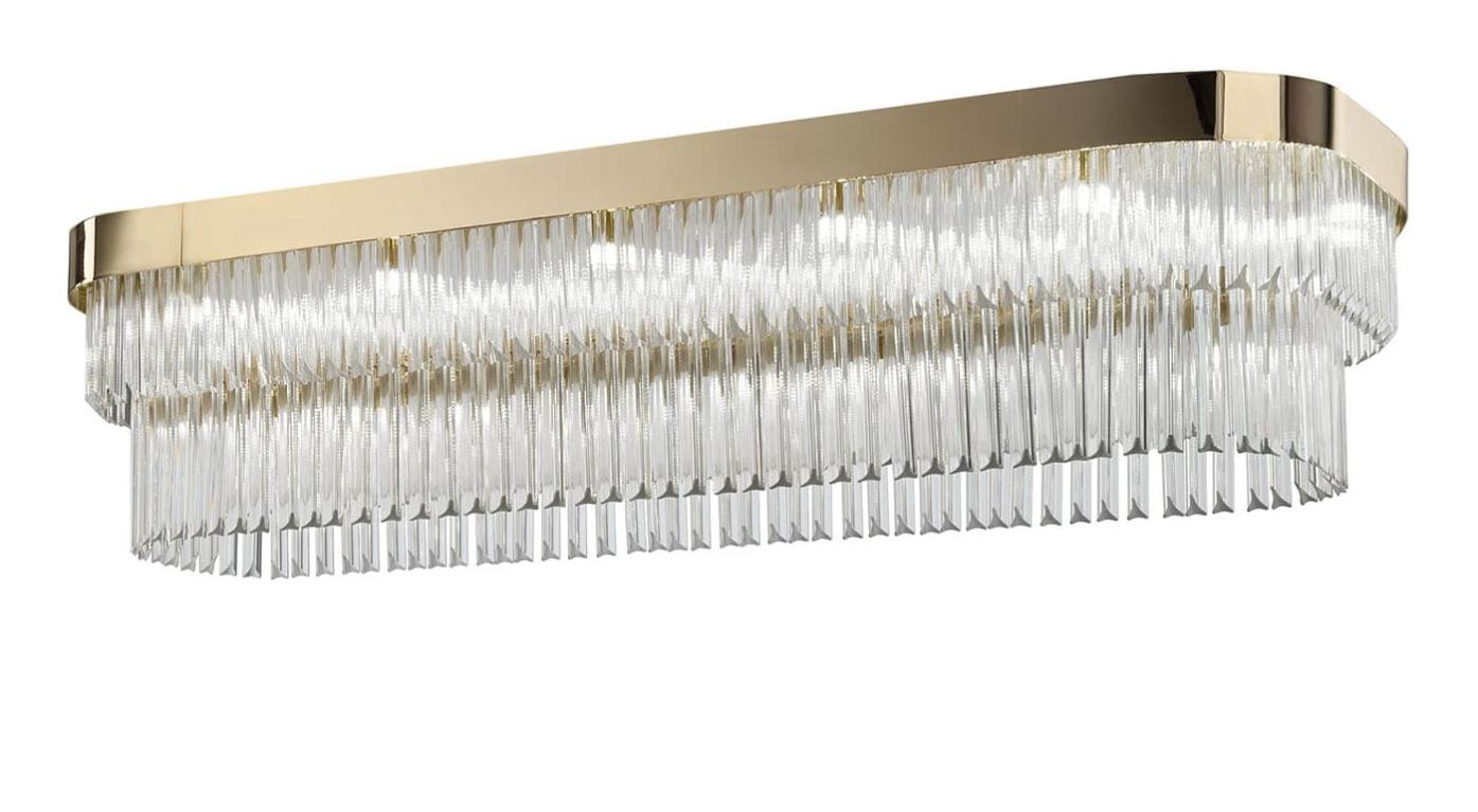 Lampadario di Lusso con Finitura Oro Soft e Vetro Triedro Trasparente