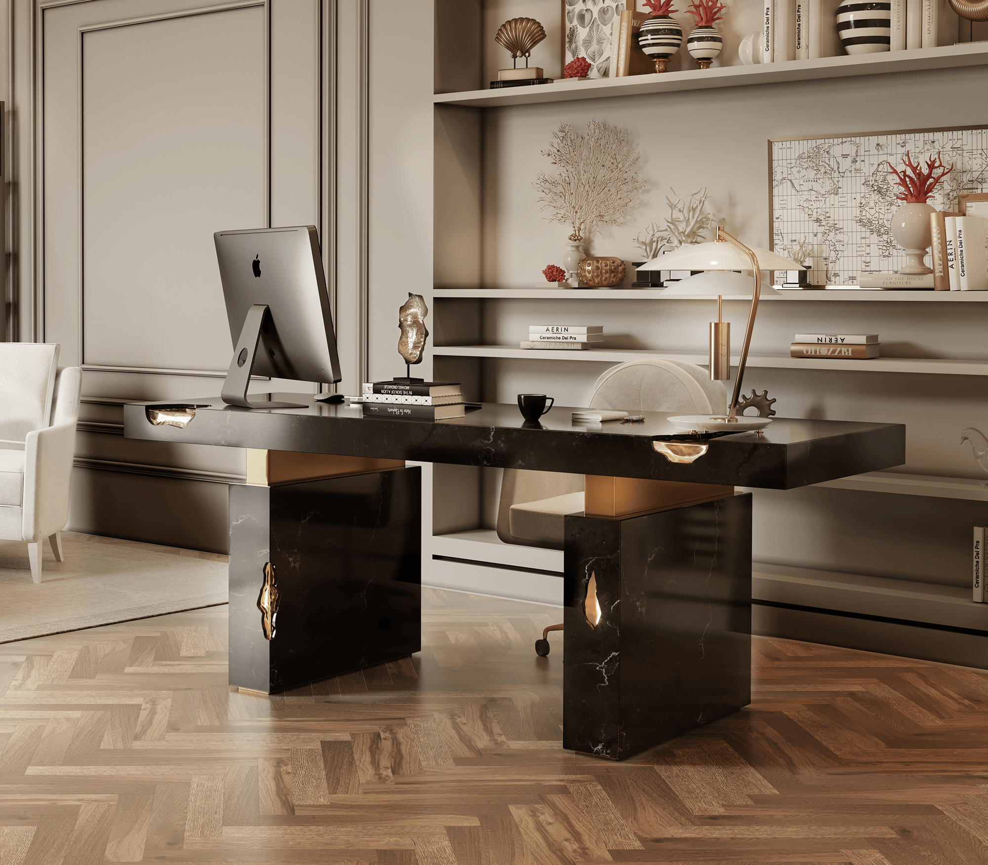 Scrivania in Marmo Nero Marquina Dominion