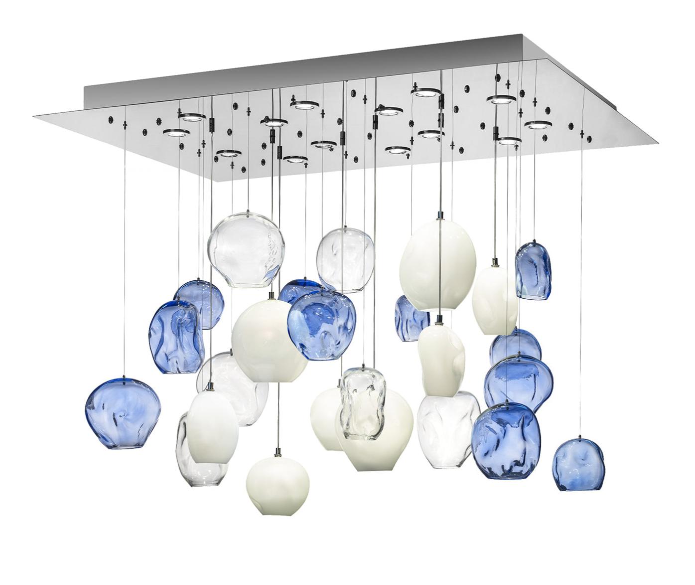 Lampadario Blue Motion in Vetro di Murano
