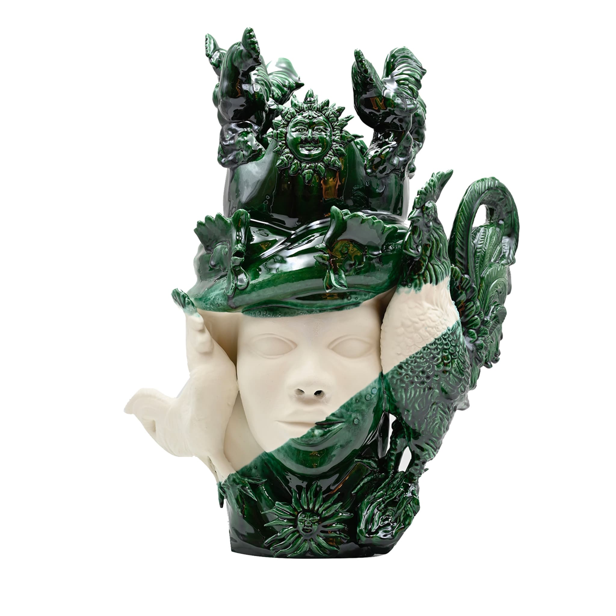 Testa di Moro Verde e Bianca Unica Scultura
