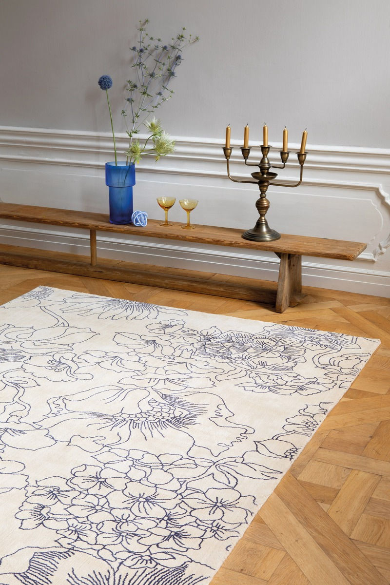 Tappeto Linear Floral Blu