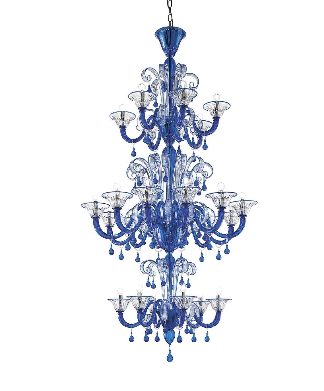Lampadario Classico in Vetro di Murano Azzurro