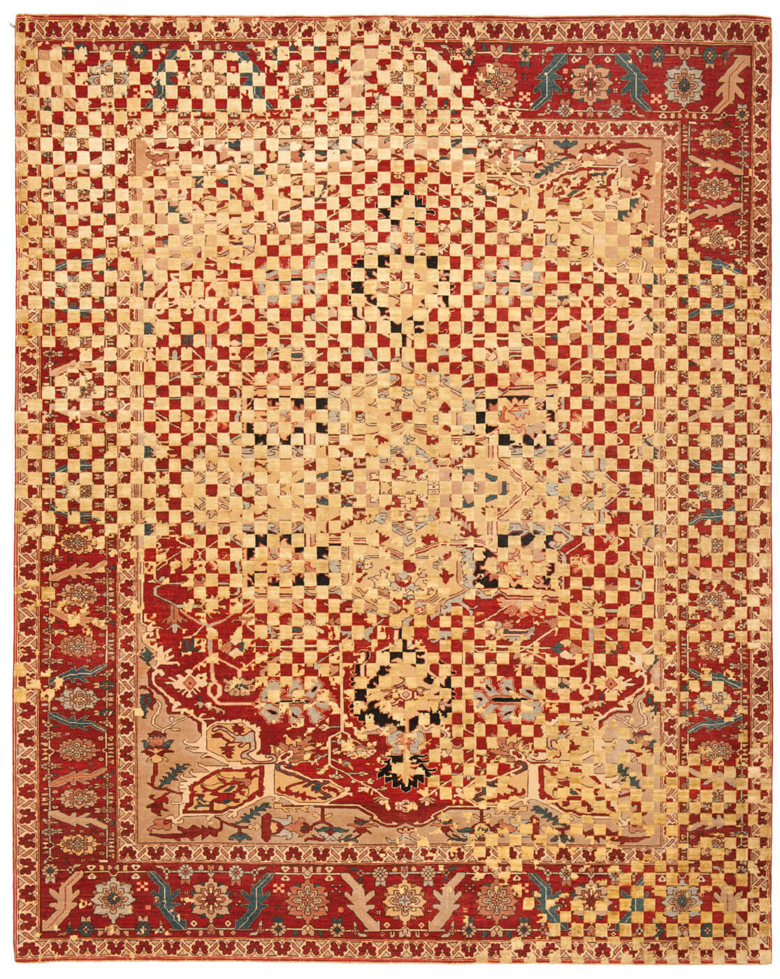 Tappeto Serapi Victoria Checker Raved Rosso Oro Seta | Misura: 300 x 400 cm