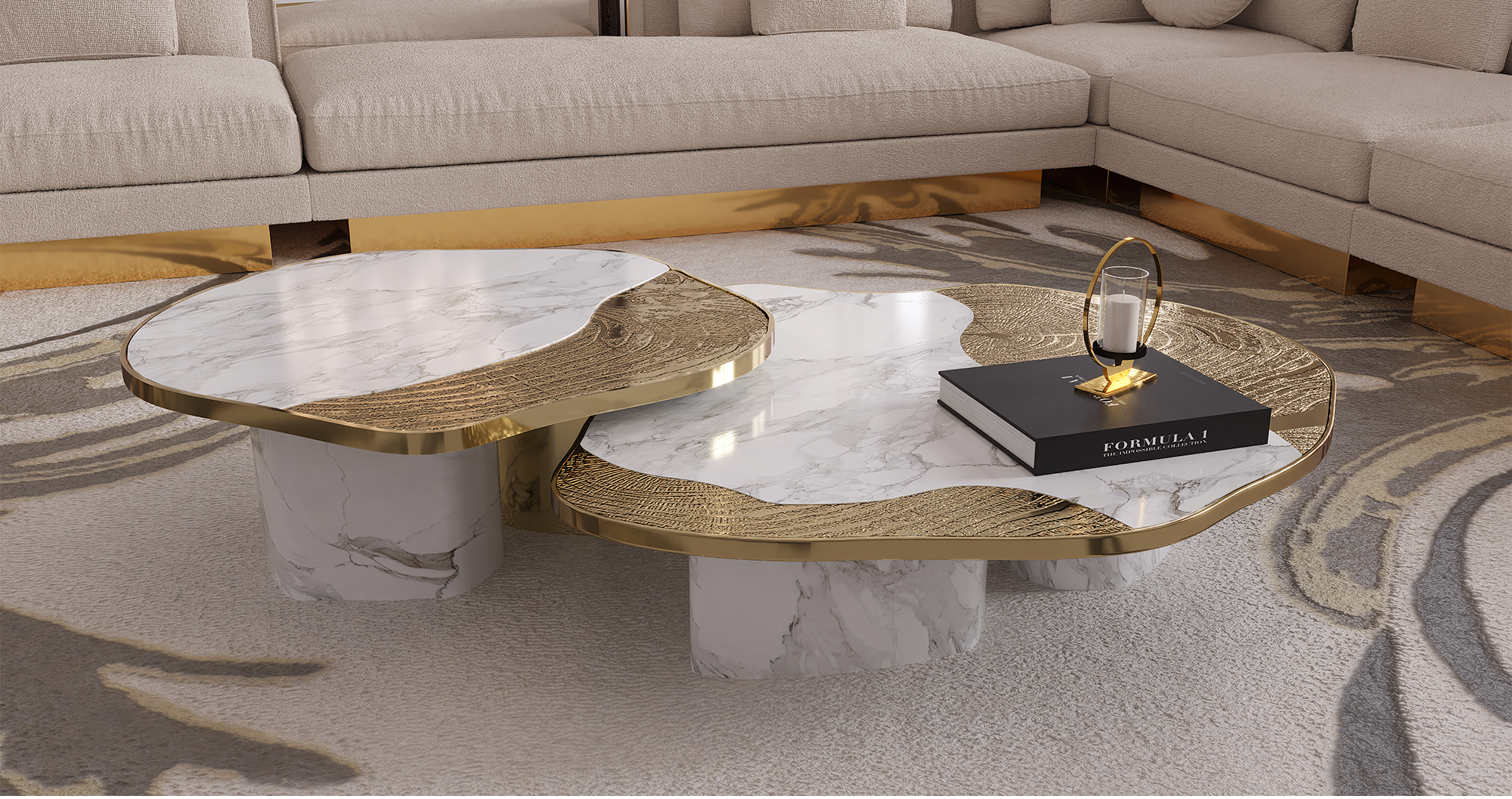 Set Tavoli Athena in Marmo Oro e Oro