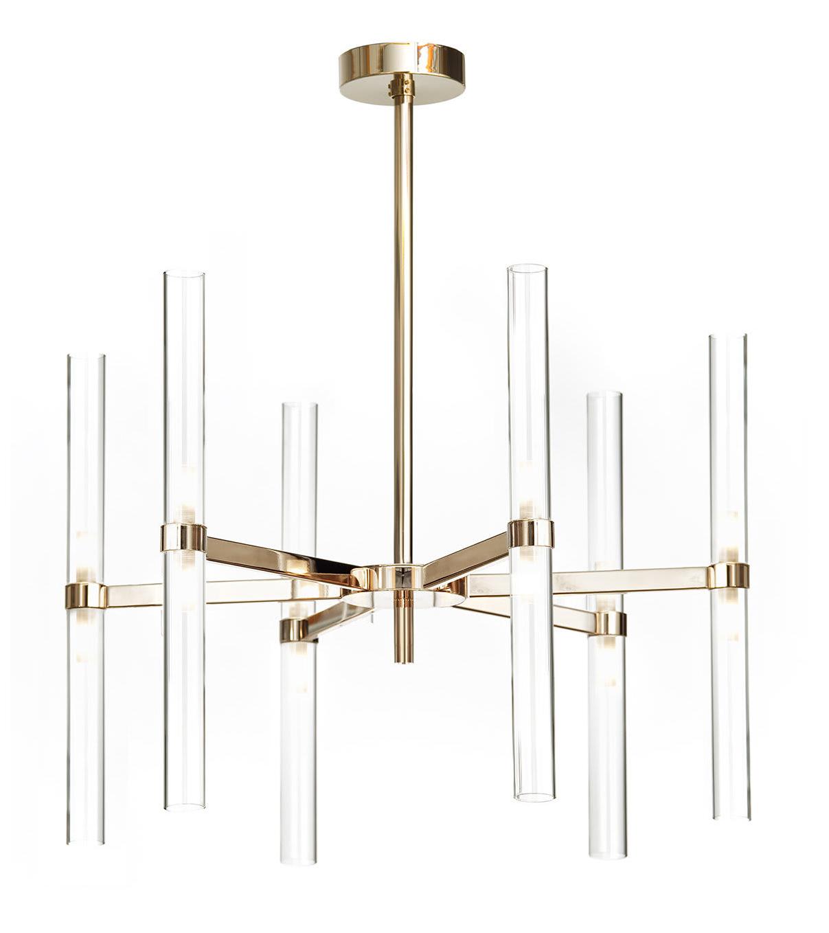 Lampadario in Oro Soft con Cilindri in Vetro Borosilicato