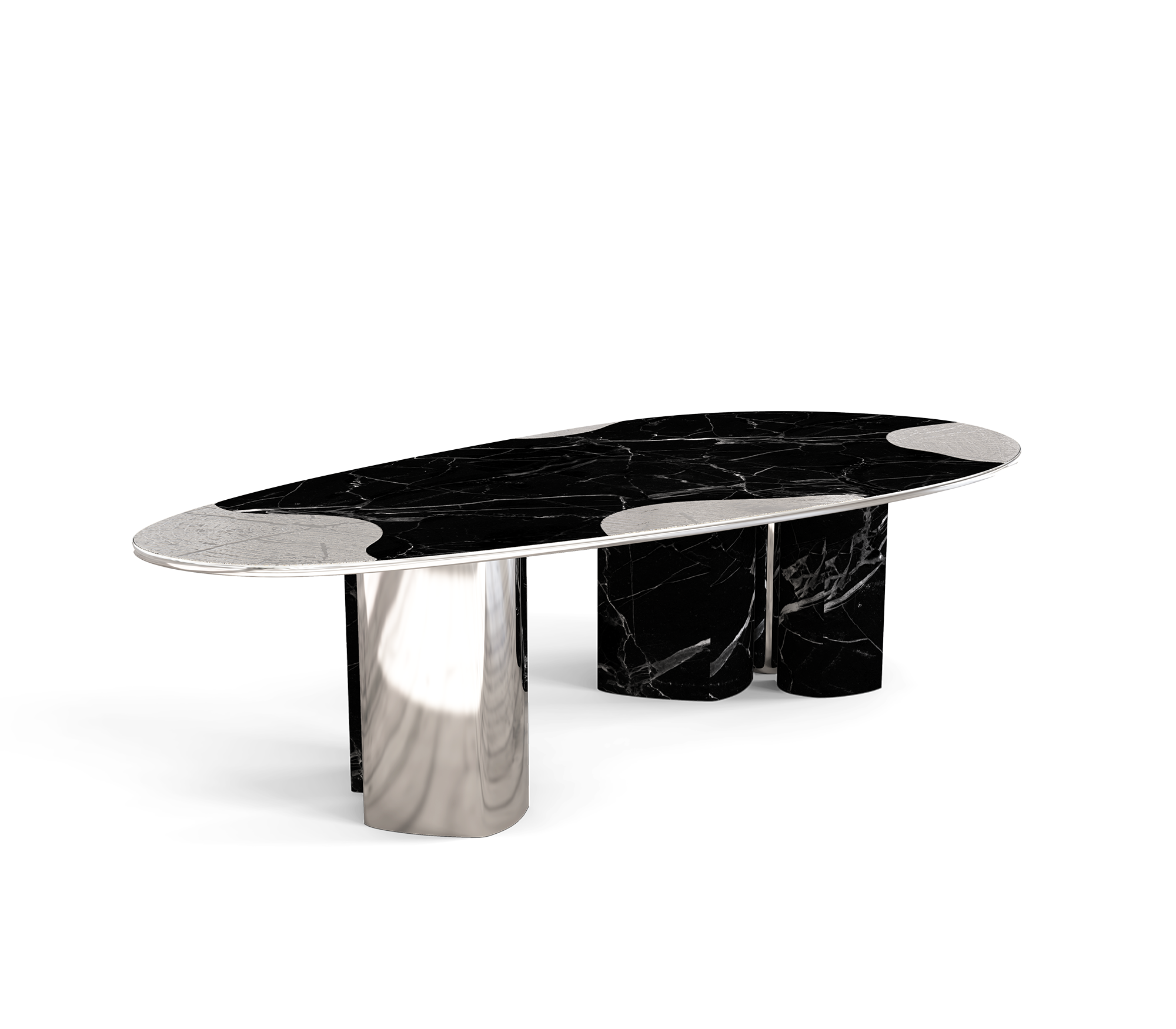 Tavolo da Pranzo Athena in Marmo Nero e Argento