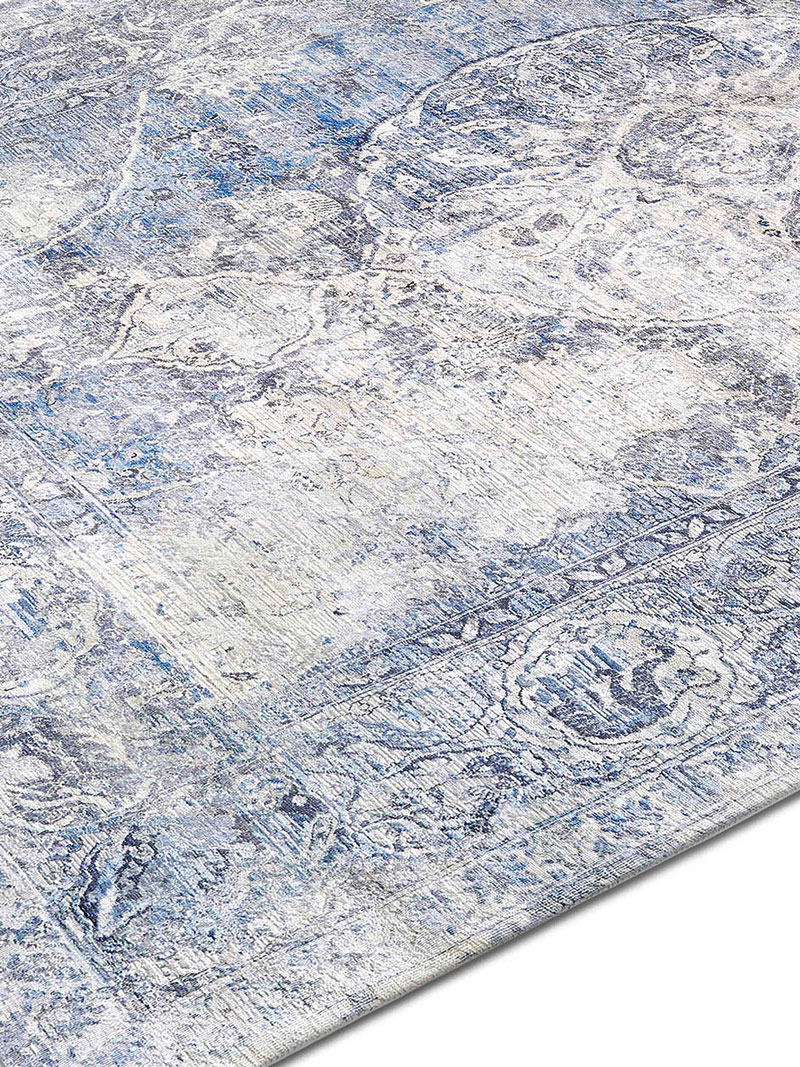 Tappeto Annodato Lusso Argento/Blu