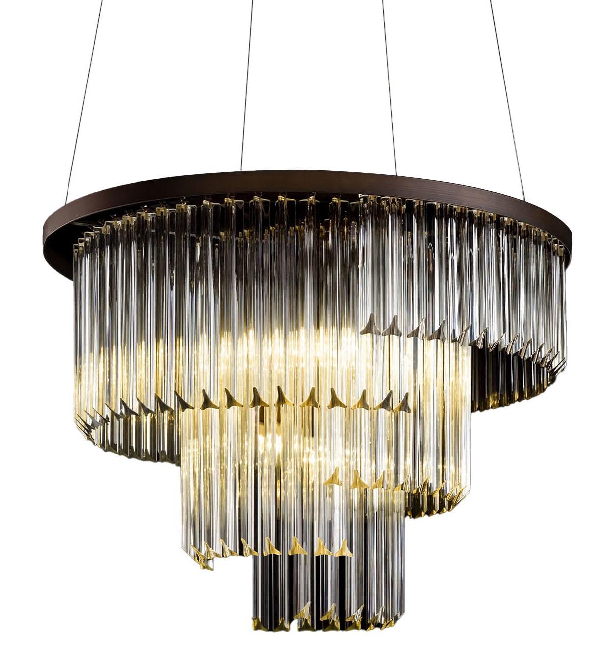 Lampadario Rotondo in Vetro Triedro