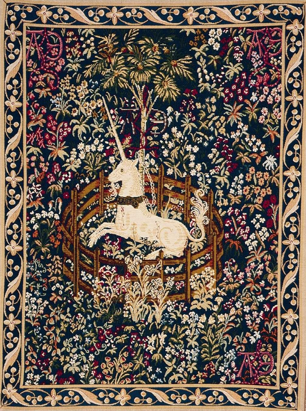 Arazzo Unicorno Blu Prigioniero con Bordo