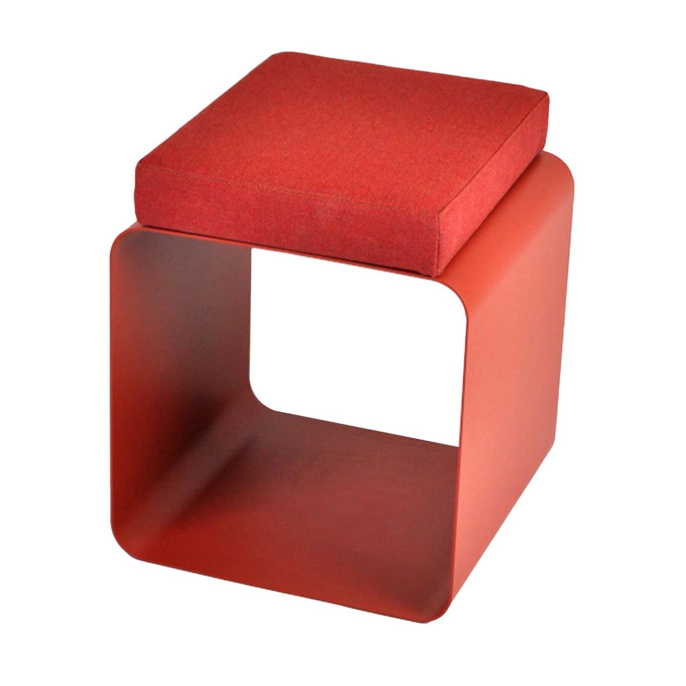 Sgabello in Velluto Rosso e Metallo