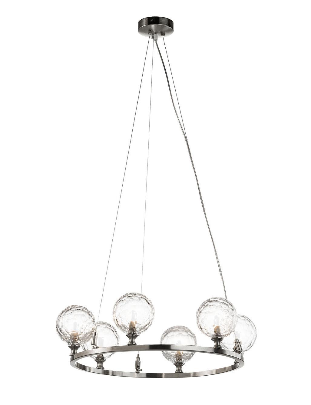Lampadario a 6 Luci in Nichel con Cristallo Tagliato a Mano