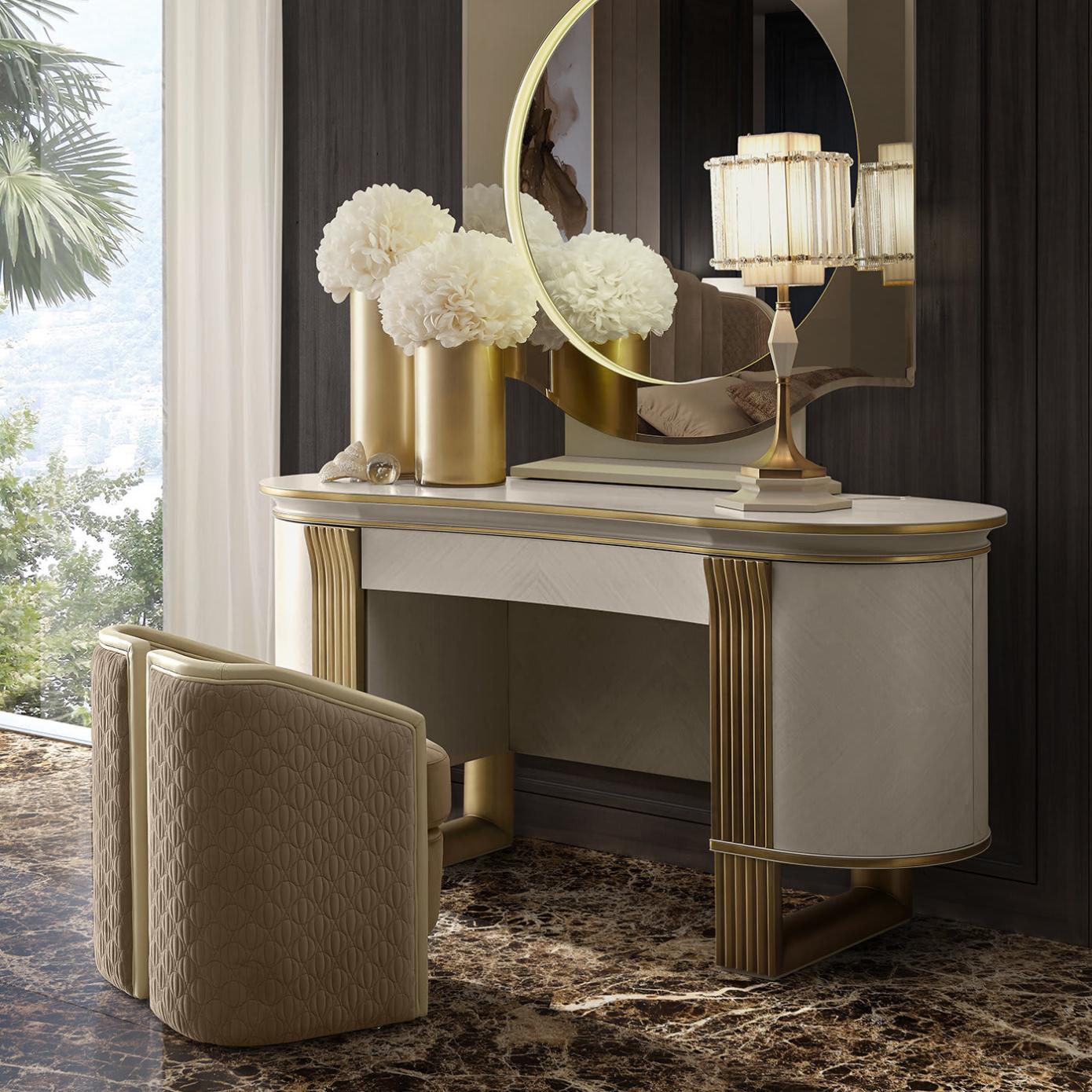 Tavolo da Toeletta Bianco / Oro Oliver | Configurazione: Con specchio