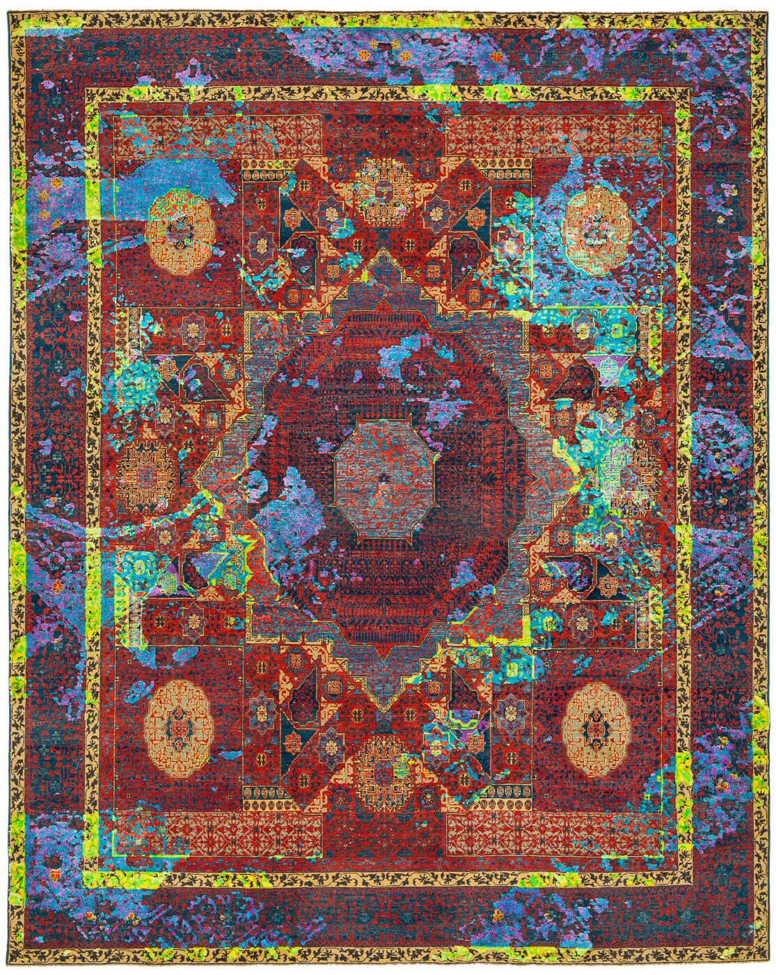 Tappeto Mamluk Columbus Tagged Rosso Neonmulti Seta