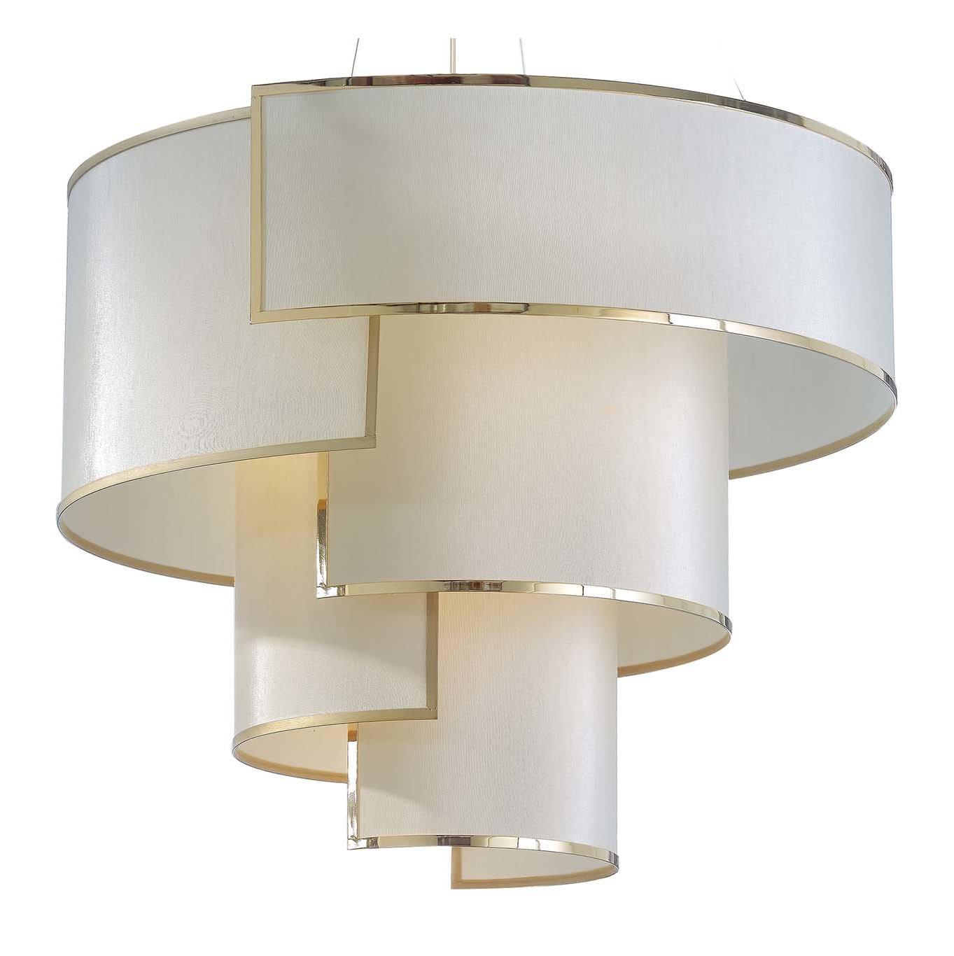 Lampadario in Ottone e Oro Antico con Paralume Avorio
