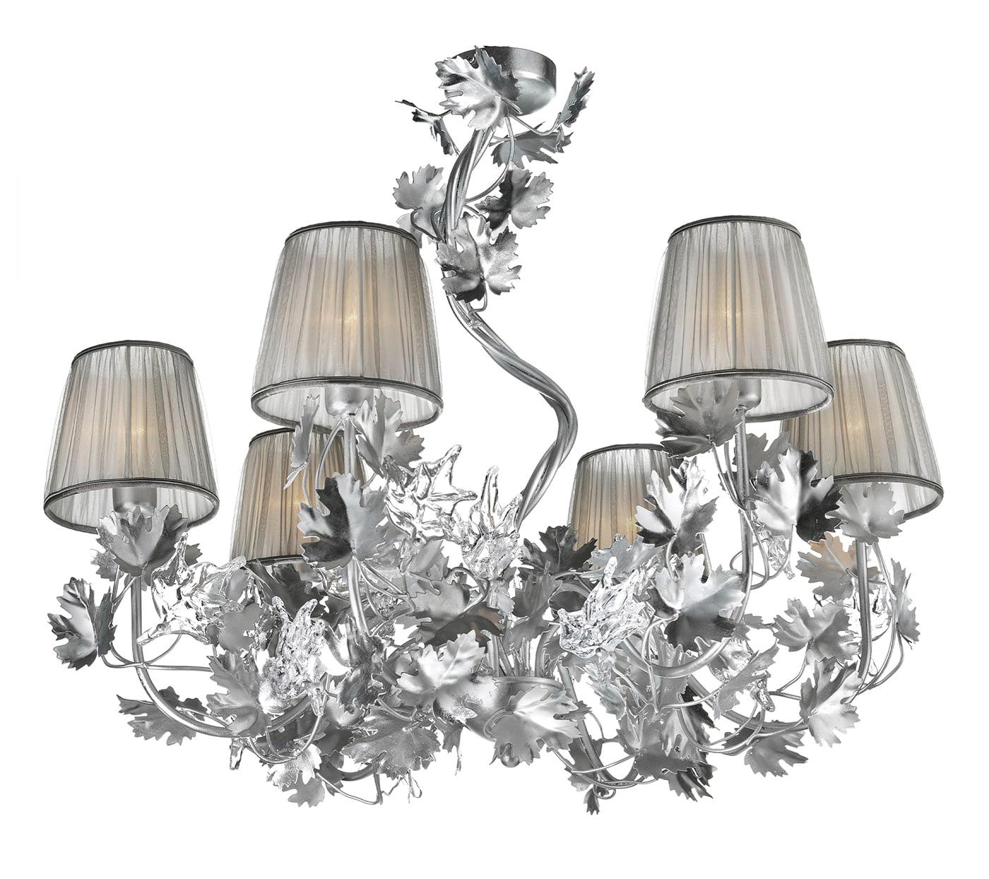 Lampadario Moderno con Foglie in Vetro Trasparente