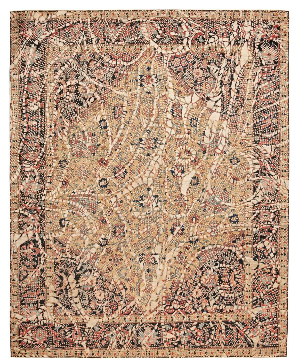 Tappeto Serapi Queensbury Lace Giallo Grigio Chiaro Seta