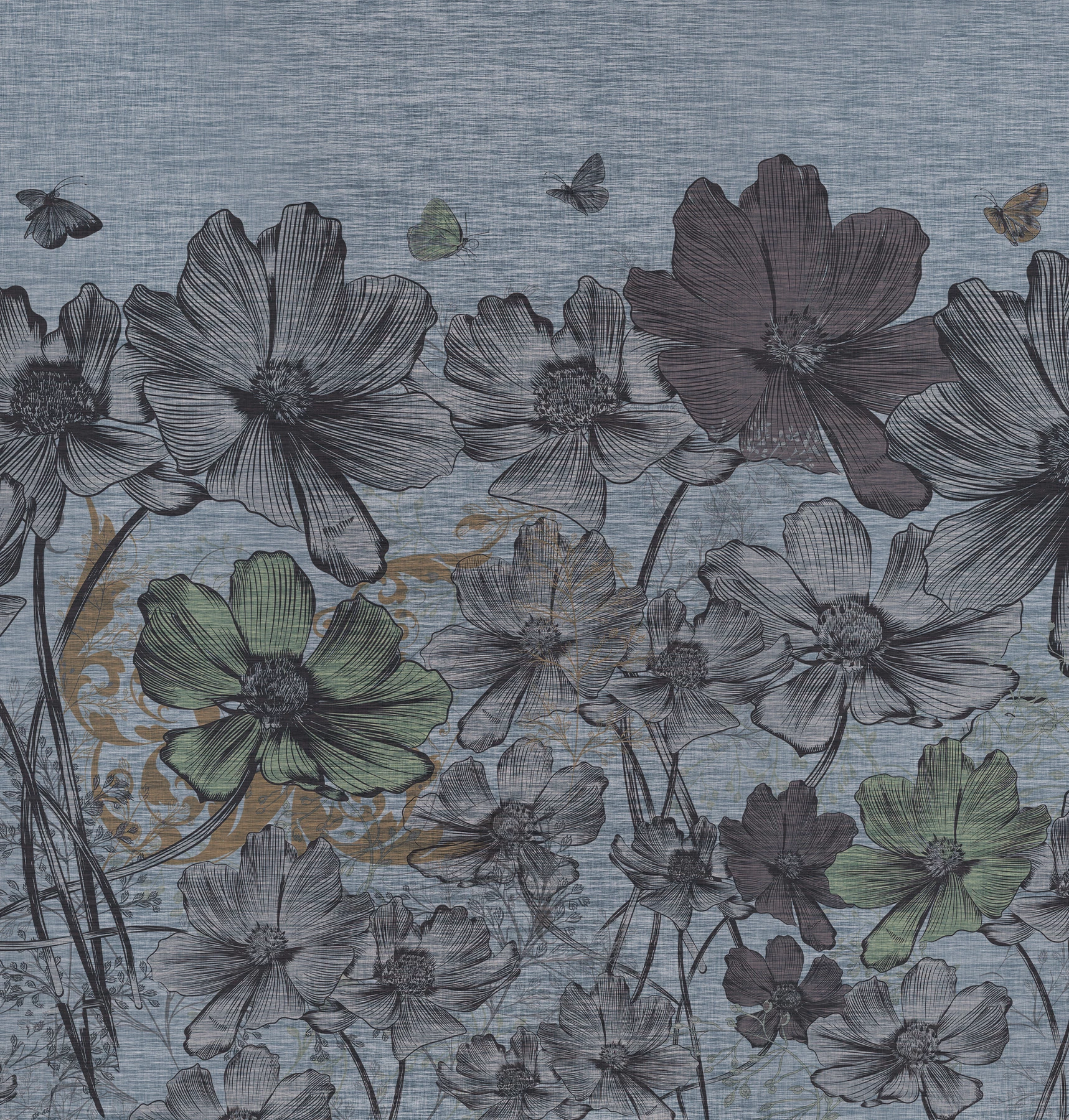 Carta da parati Jeans Flowers